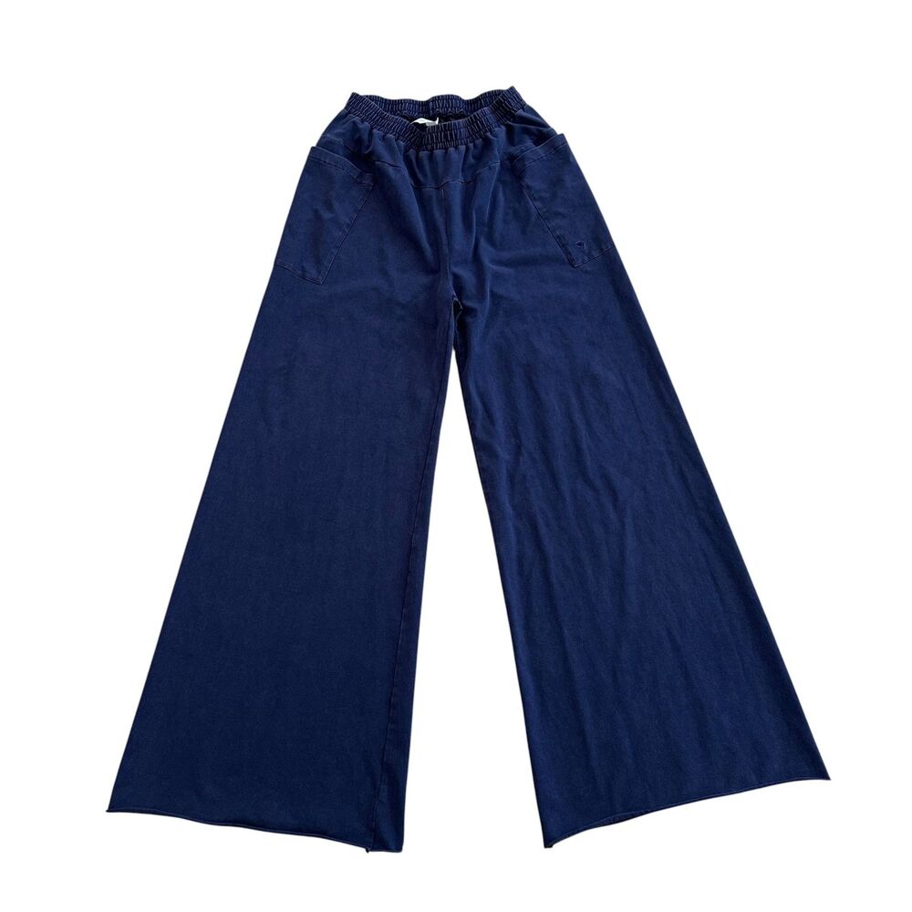 Vitality Wide Leg Raw Hem Pants in Washed Navy Size S